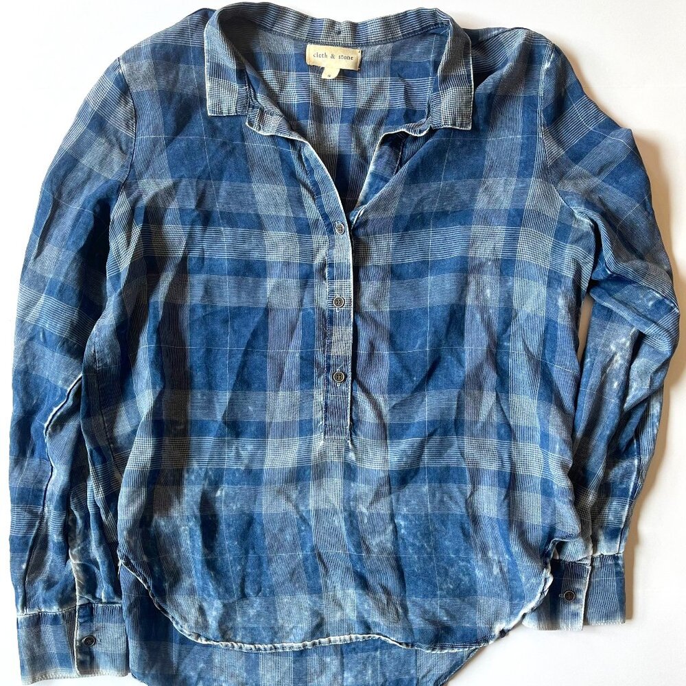 Cloth & Stone Loose Denim High-Low Button Top